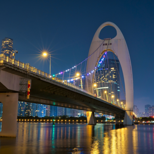 Guangzhou riverfront and Canton Tower at night