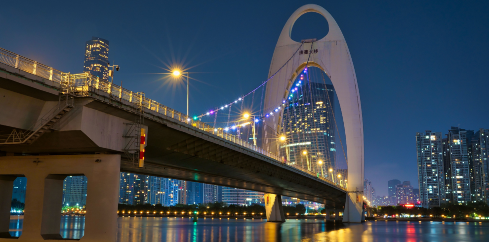 Guangzhou riverfront and Canton Tower at night